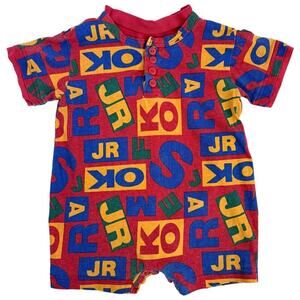 Vintage Baby Graphic Letter Print Romper Primary Colors 90s Baby